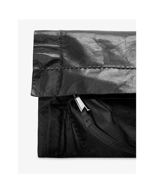 AllSaints Black Lutece Fold Patent-Leather Clutch