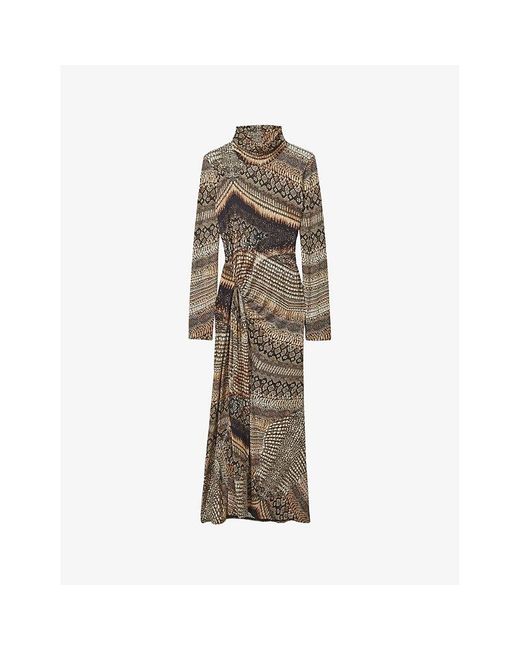 Reiss Naomi Snake-Print Stretch-Jersey Midi Dress in Natural | Lyst UK