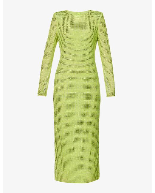 SelfPortrait Rhinestoneembellished Stretchwoven Midi Dress in Green