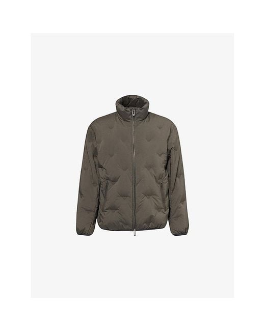 Emporio Armani Gray Eagle-Print High-Neck Shell-Down Jacket for men