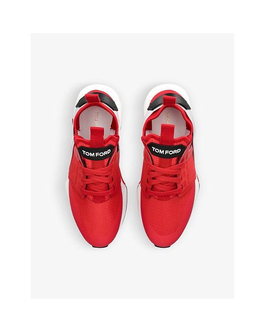 Tom Ford Jago Logo-patch Shell And Mesh Low-top Trainers in Red for Men |  Lyst