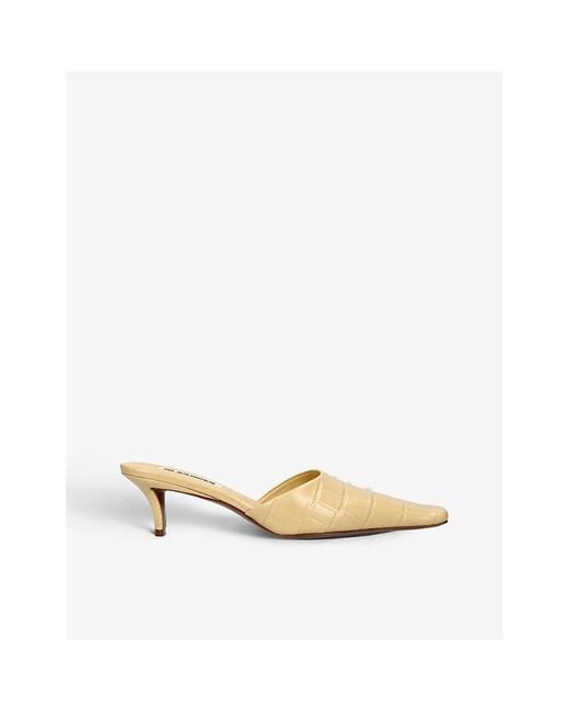 Jil Sander Natural Croco Pointed-toe Croc-embossed Leather Heeled Mules