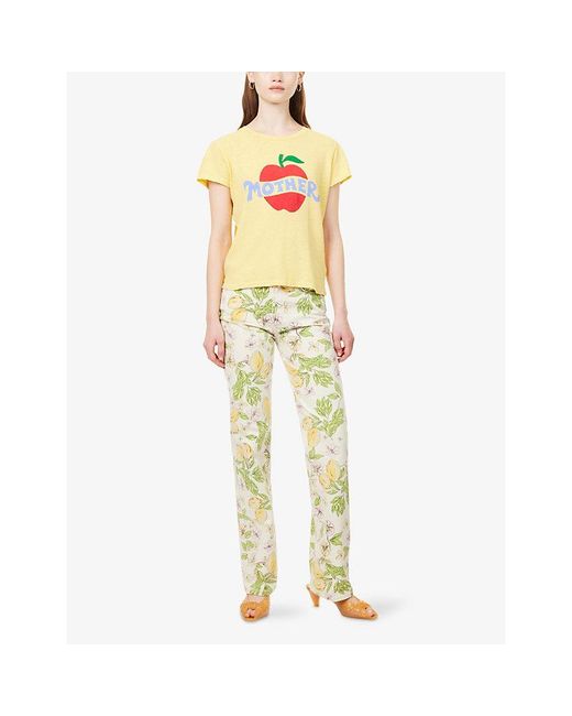 Mother Yellow The Lil Sinful Graphic-Print Cotton-And-Linen T-Shirt