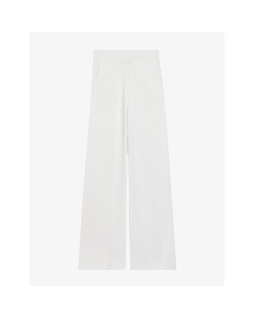 Claudie Pierlot White Marlisa Wide-leg High-rise Knitted Trousers