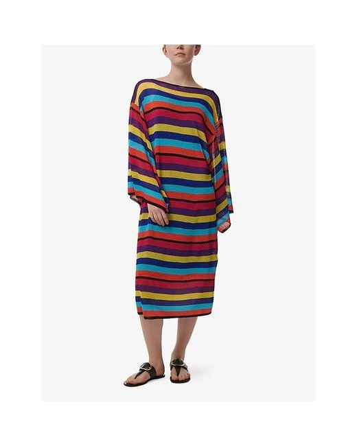 eem Red Stripe-Print Knitted Maxi Kaftan