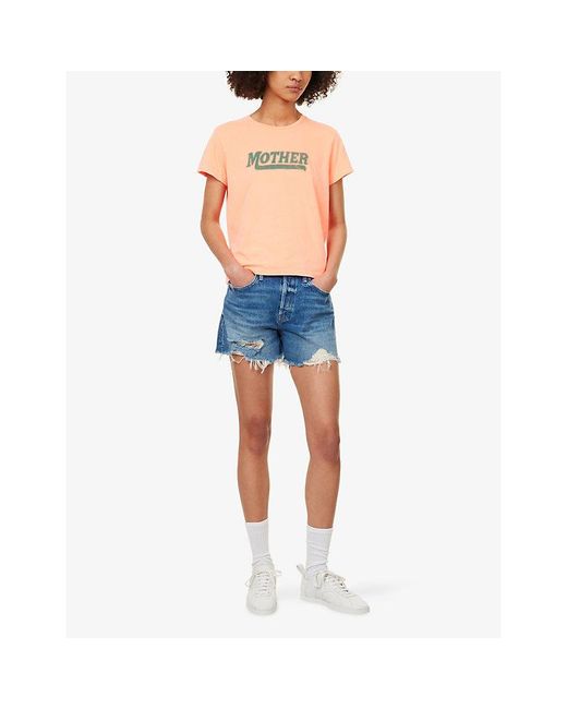Mother Blue Skipper Short N Long Chew Cotton Denim Shorts
