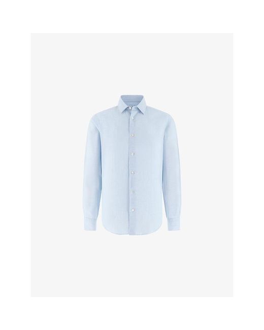 Boggi Blue Long-Sleeve Regular-Fit Linen-Blend Shirt for men