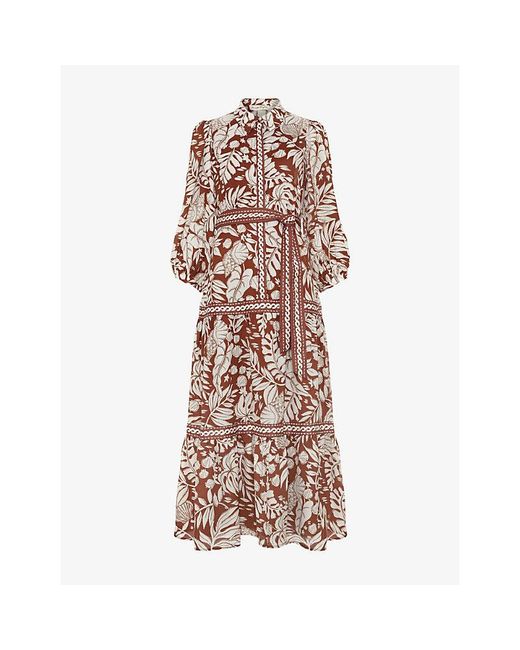 Phase Eight Natural Coralie Graphic-Print Stretch-Woven Midi Dress