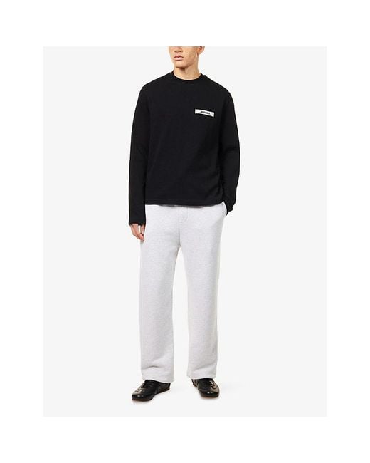 Jacquemus Blue Grosgrain-Logo Long-Sleeve Cotton T-Shirt for men
