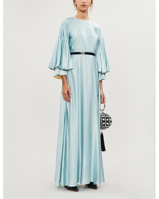 Roksanda Blue Athella Embellished Bishop-sleeve Silk-satin Maxi Dress