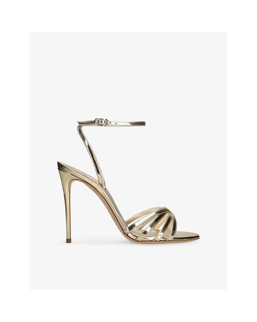 Casadei White Julia 100 Patent-Leather Heeled Sandals