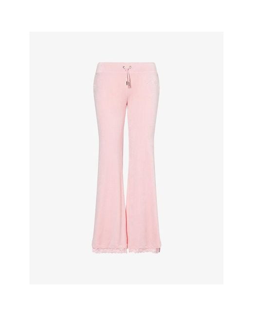 Juicy Couture Pink Lisa Crystal-Logo Low-Rise Velour Jogging Bottoms