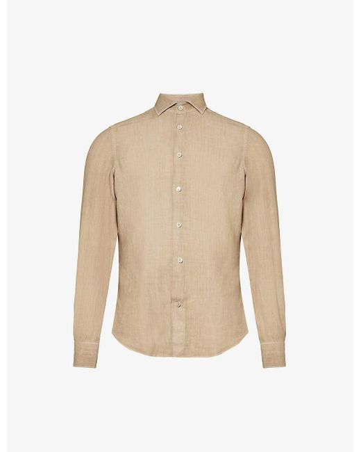 Eleventy Natural Spread-collar Regular-fit Linen Shirt for men