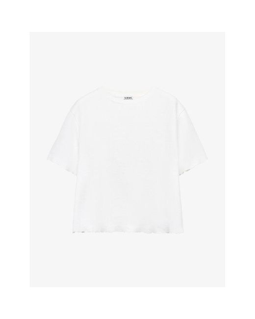 Loewe White Anagram-embroidered Raw-hem Cotton-blend T-shirt