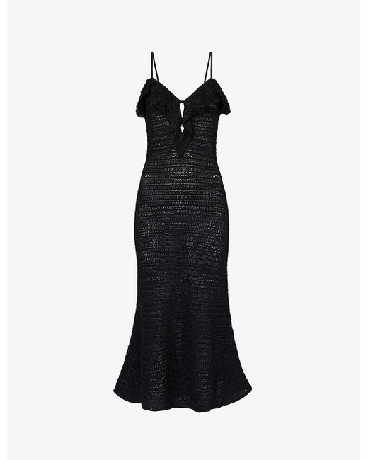 Self-Portrait Black Sleeveless Cut-out Knitted Mini Dres
