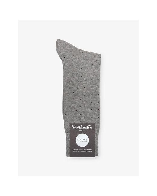 Pantherella Gray Gadsbury Long Pin-Dot Cotton-Blend Dress Socks for men