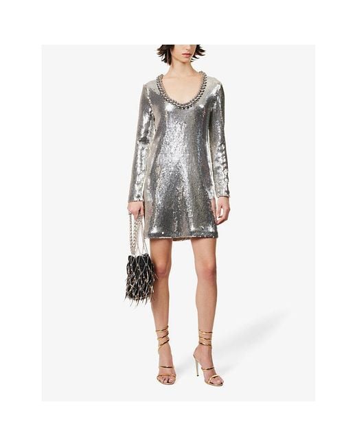Rabanne White Sequin-embellished Scoop-neck Stretch-woven Mini Dress