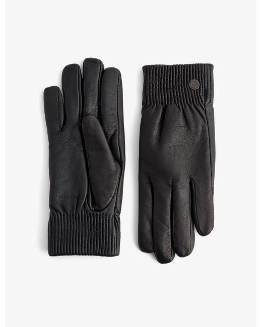 Canada Goose Branded Ribbed Leather Gloves in Black | Lyst