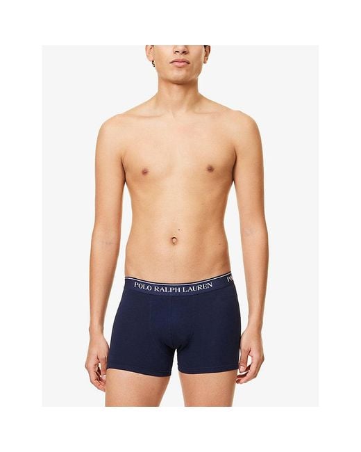 Polo Ralph Lauren Blue Logo Waistband Classic-Fit Stretch-Cotton Trunks Pack Of Three Xxl for men
