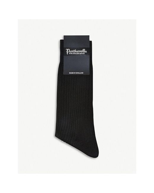 Pantherella Black Short Ribbed Silk Socks for men