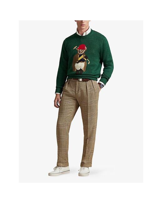 Polo Ralph Lauren Green Polo Bear-Intarsia Regular-Fit Linen And Cotton Jumper for men
