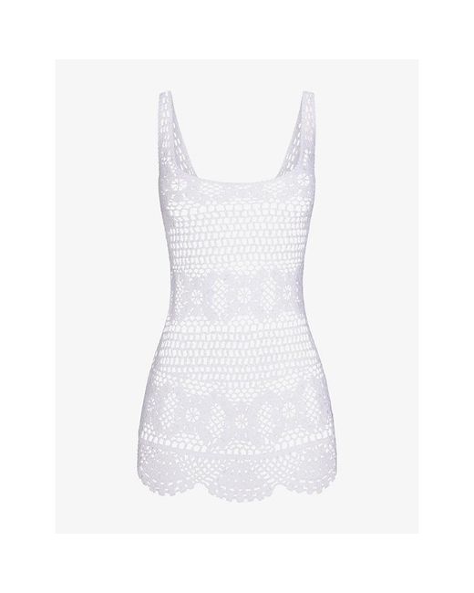 Skims White Cover-Ups Crochet Cotton Mini Dress