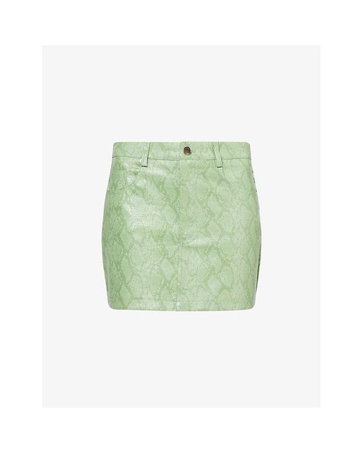 Amy Lynn Green Milena Snakeskin-Pattern Faux-Leather Mini Skirt