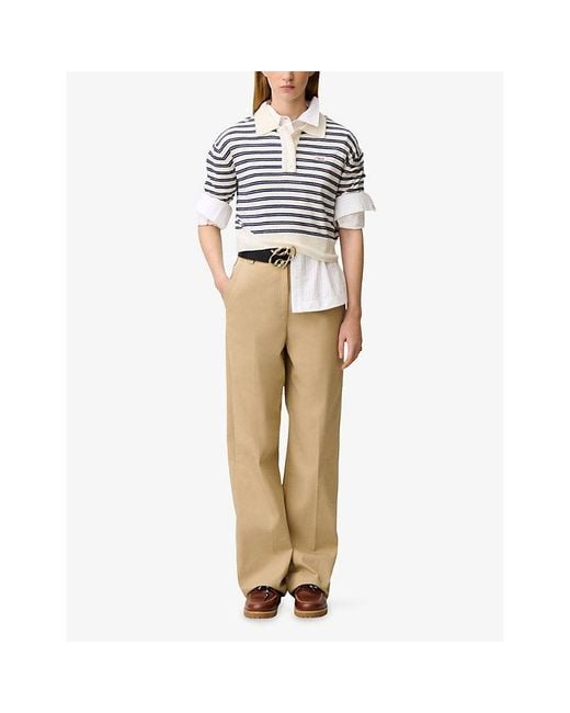 Claudie Pierlot Natural Straight Full-Length Cotton Trousers