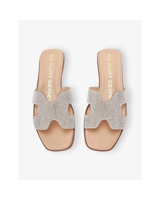 KG by Kurt Geiger White Raven Bling Faux-Leather Flat Sandals