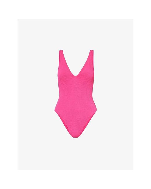 Seafolly Pink Sea Dive V-neck Crinkled Swimsuit
