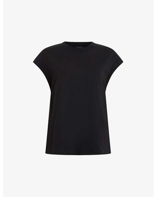 AllSaints Black Esme Crewneck Organic-cotton T-shirt