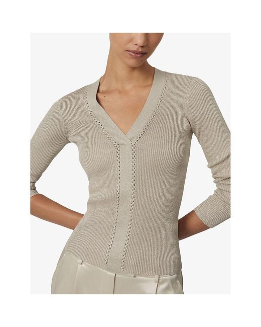 Reiss White Lula V-Neck Knitted Top