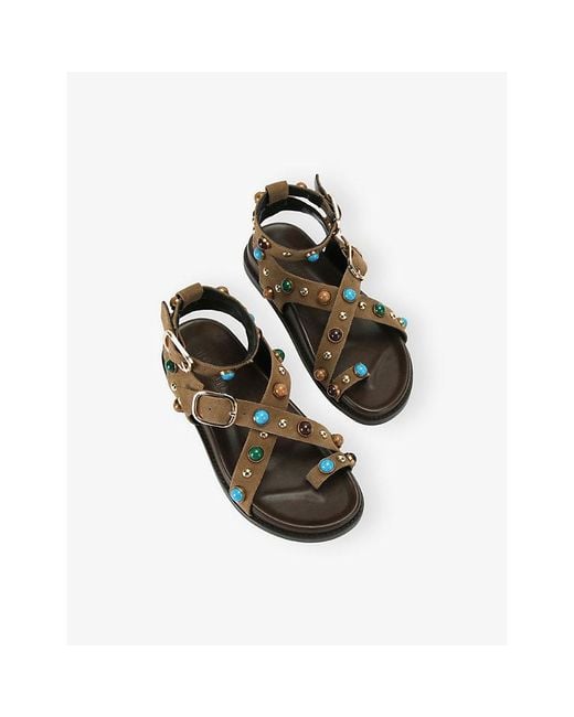 Steve Madden Brown Linear Flat Suede Sandals