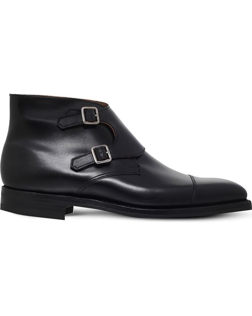 Crockett and Jones Black Camberley Leather Double Monk Boots for men