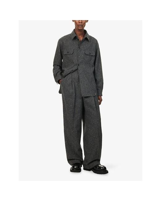 Valentino Garavani Gray Pleated Wide-Leg Wool-Blend Trousers for men