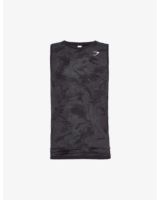 GYMSHARK Black Geo Seamless Logo-print Recycled Polyester-blend Tank Top for men
