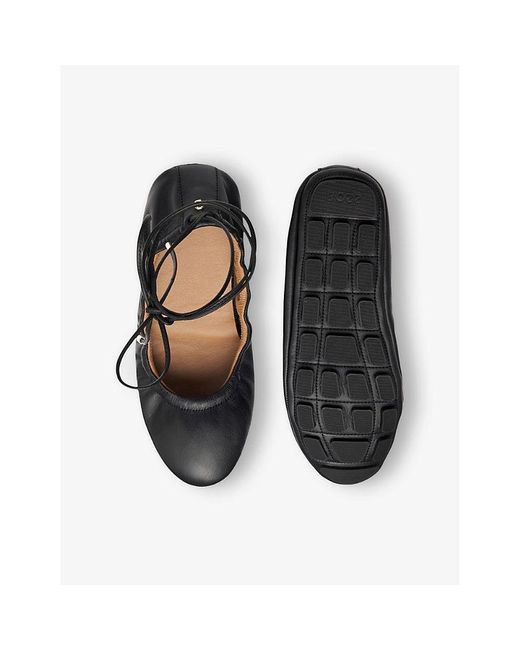Boss Black Tie-String Leather Ballet Flats