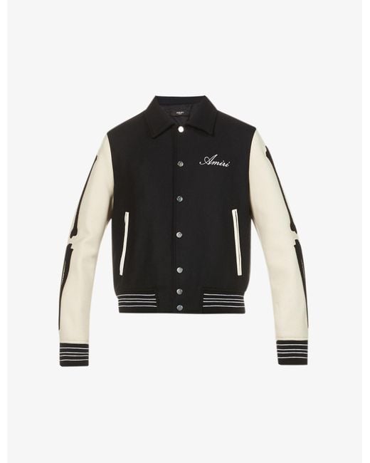 Amiri Bones Bonesappliqué Woolblend Varsity Jacket in Black for Men