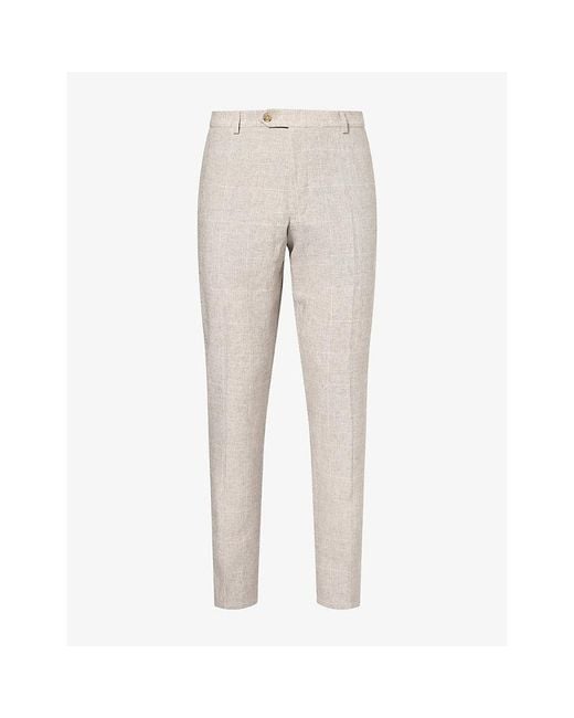 Oscar Jacobson Natural Checked Regular-Fit Linen-Blend Trousers for men