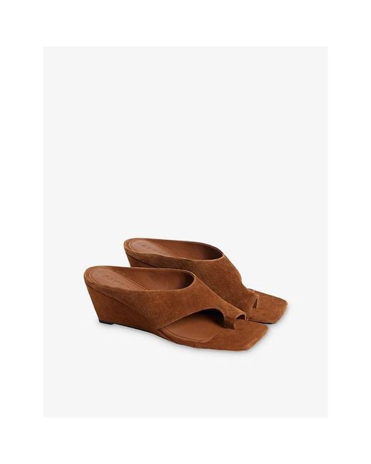 Sandro Brown Toe-Post Suede Wedge Sandals