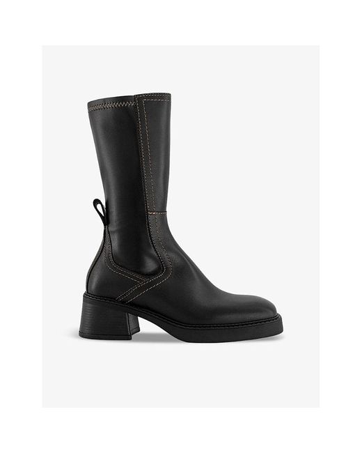Miista Black Fabi Contrast-Stitch Leather-Blend Heeled Boots