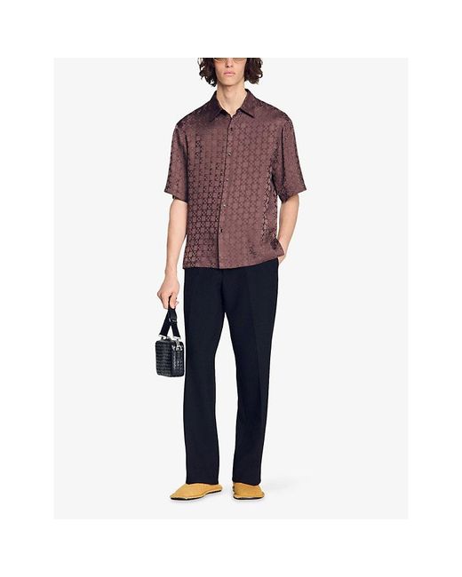 Sandro Purple Square-Cross Short-Sleeve Woven Shirt for men