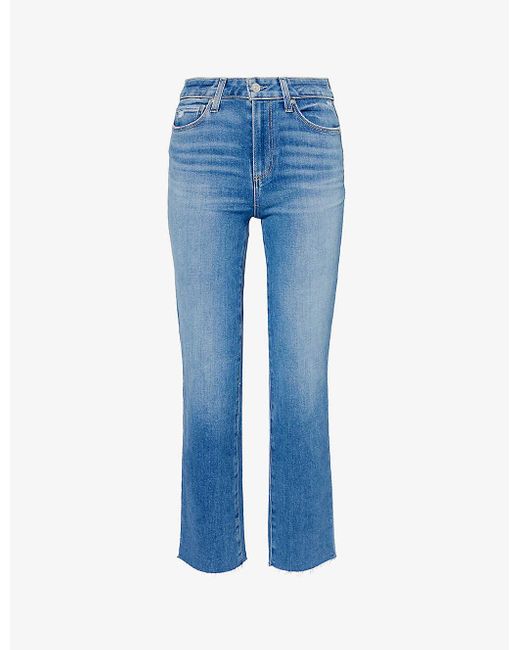 PAIGE Blue Cindy Raw-hem Straight-leg High-rise Stretch-cotton Jeans