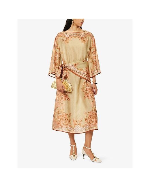 Zimmermann Natural Aster Tuni Silk Midi Dress