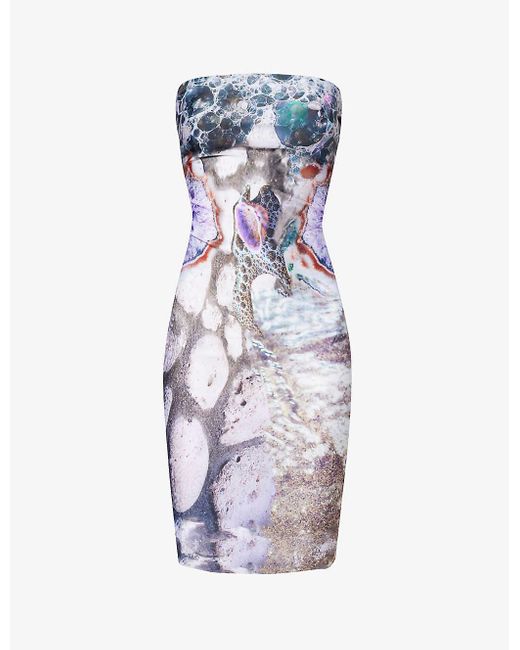 DI PETSA White Sea Goddess Graphic-print Stretch-recycled-polyester Mini Dress