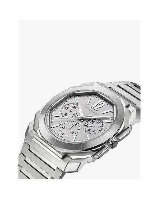 BVLGARI Gray Octo Finissimo Chronograph Gmt Stainless-Steel Watch for men