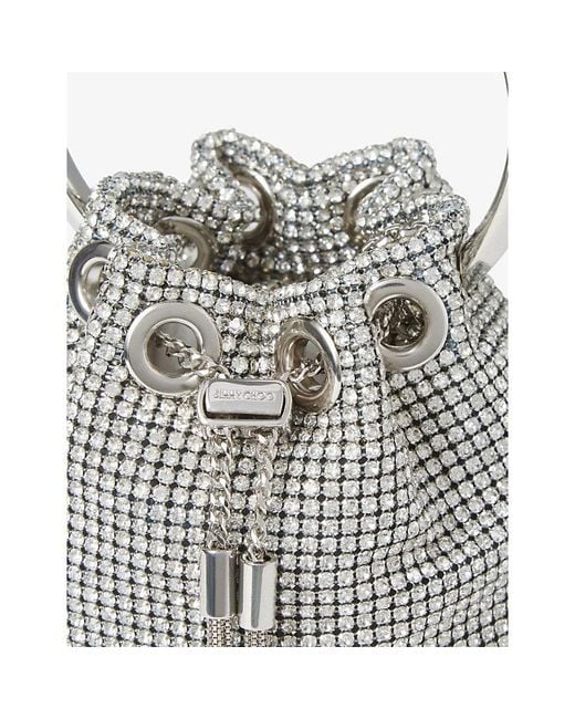 Jimmy Choo White Bon Bon Micro Crystal-Embellished Mesh Top-Handle Bag
