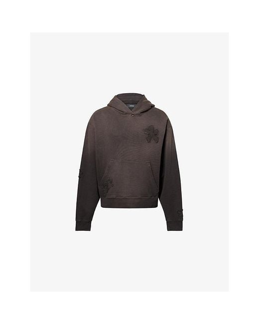 NAHMIAS Black Flower Patch Cotton Hoody for men
