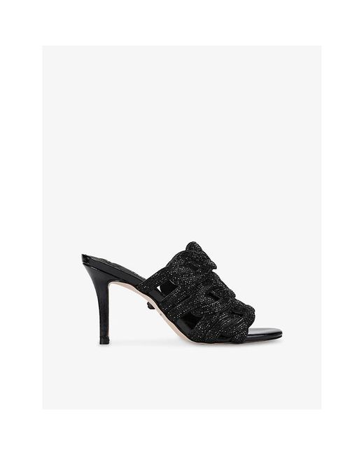 Kurt Geiger Black Crystal Chain Heeled Leather Mules