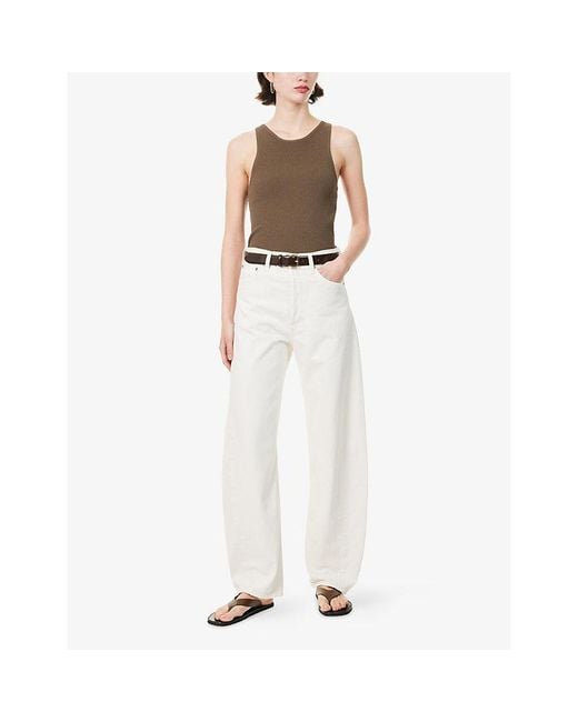 Agolde White Luna High-Rise Pieced Tapered-Leg Denim Jeans